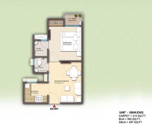 Floor plan of 1 BHK 497 Sq. Ft. Apartment in ARG Group Ananta, Jaipur