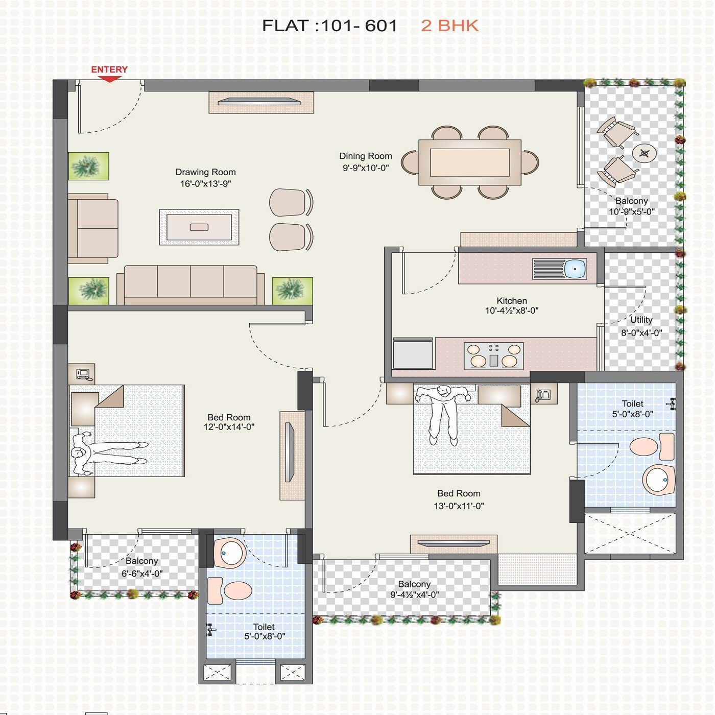 Floor plan of 2 BHK 1370 Sq. Ft. Apartment in ARG Silver Spring, Jaipur