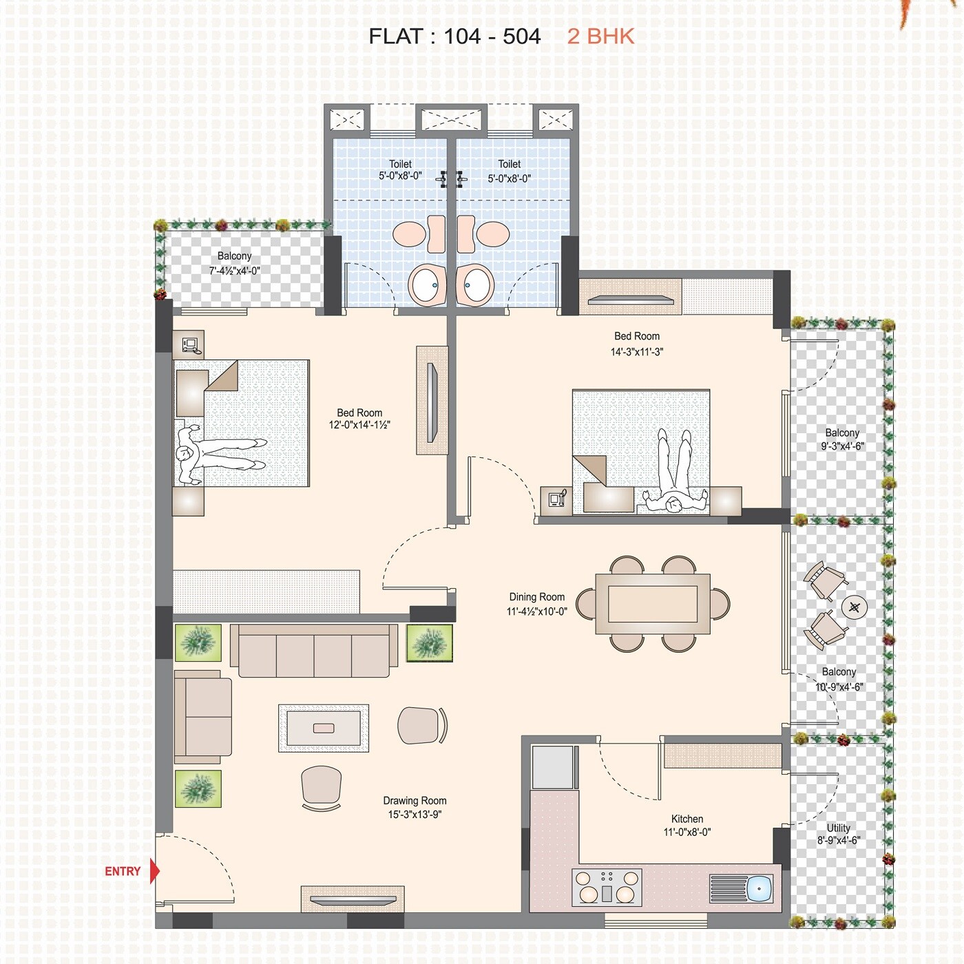 Floor plan of 2 BHK 1402 Sq. Ft. Apartment in ARG Silver Spring, Jaipur