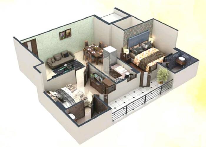 Floor plan of 2 BHK 900 Sq. Ft. Apartment in ARGD Golden Valley Heights, Jaipur