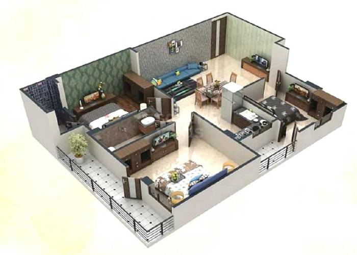 Floor plan of 3 BHK 1250 Sq. Ft. Apartment in ARGD Golden Valley Heights, Jaipur