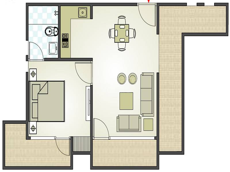 Floor plan of 1 BHK 645 Sq. Ft. Apartment in Arihant Dynasty, Jaipur