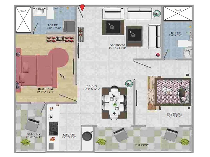 Floor plan of 2 BHK 1158 Sq. Ft. Apartment in Arihant Eminent Towers, Jaipur