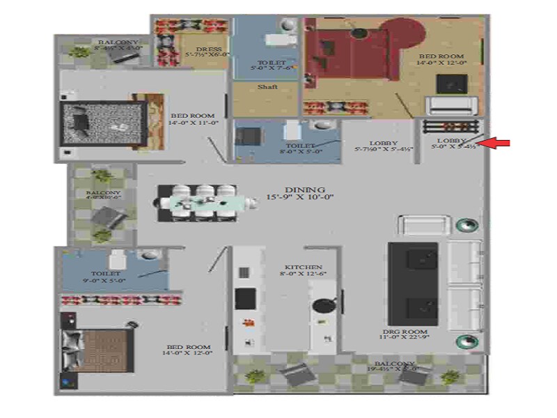 Floor plan of 3 BHK 2018 Sq. Ft. Apartment in Arihant Eminent Towers, Jaipur