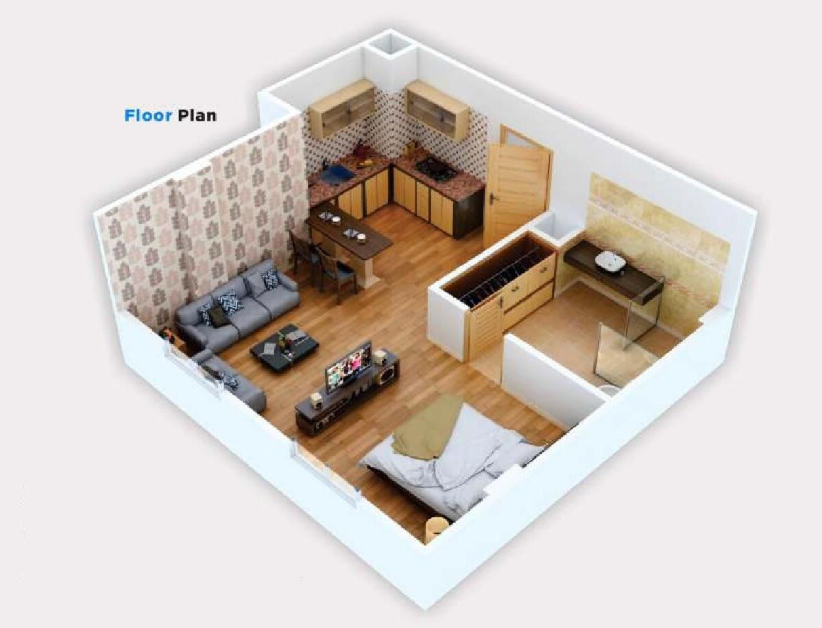 Floor plan of 1 BHK 398 Sq. Ft. Apartment in Arihant Stareef Suites 88, Jaipur