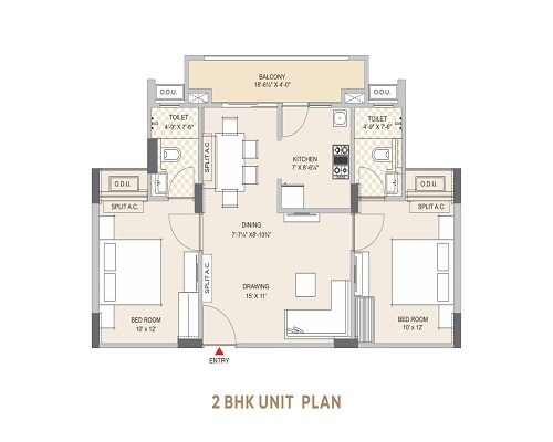 Floor plan of 2 BHK 800 Sq. Ft. Apartment in Ashadeep Rainbow Apartment, Jaipur