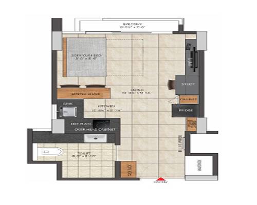 Floor plan of 400 Sq. Ft. Studio in Ashadeep Rainbow Apartment, Jaipur