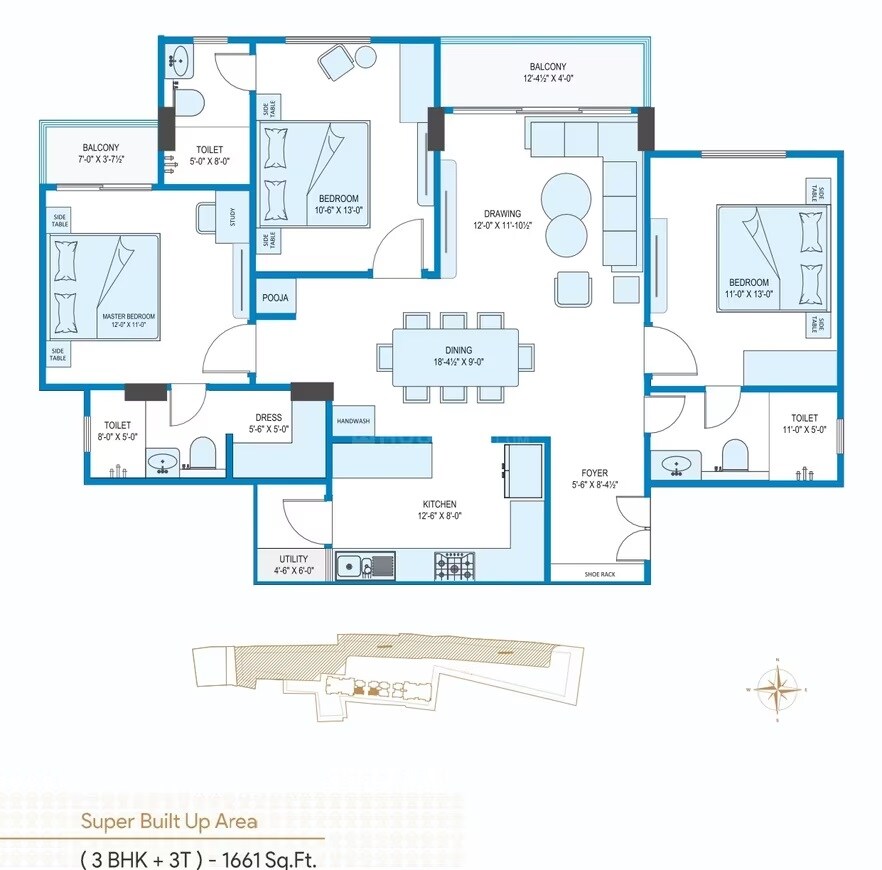 3 BHK 1661 Sq. Ft. Apartment