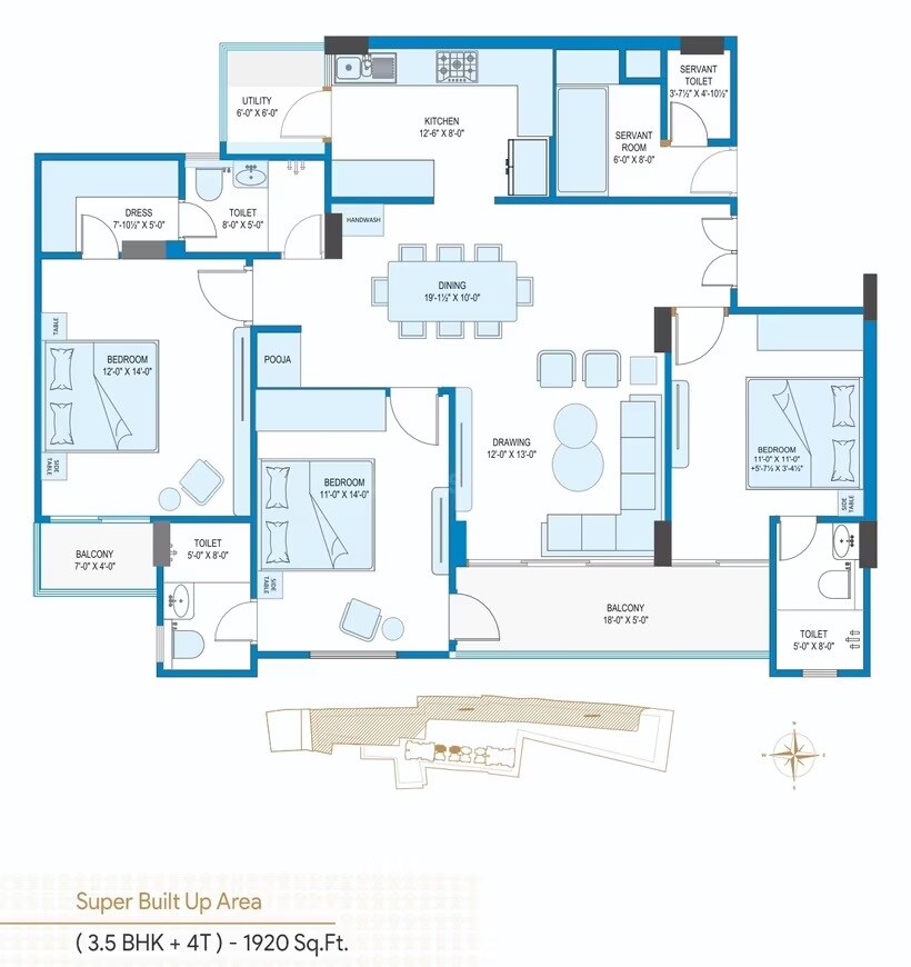 3 BHK 1920 Sq. Ft. Apartment