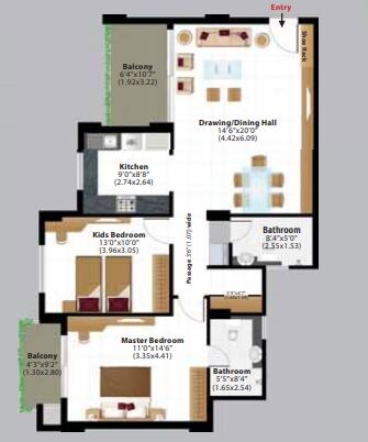 2 BHK 843 Sq. Ft. Apartment