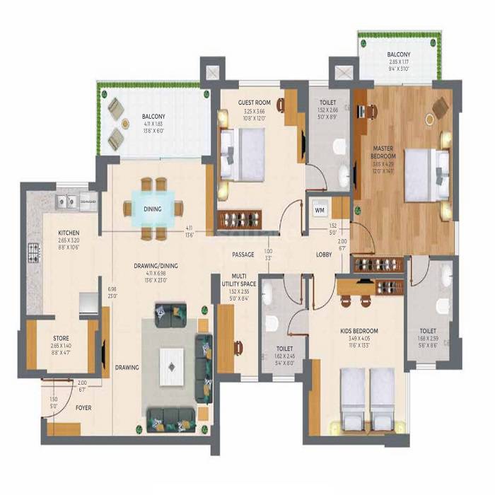 3 BHK 1029 Sq. Ft. Apartment