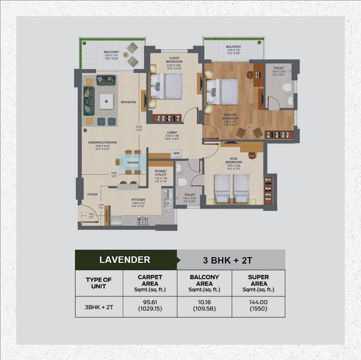 3 BHK 1550 Sq. Ft. Apartment