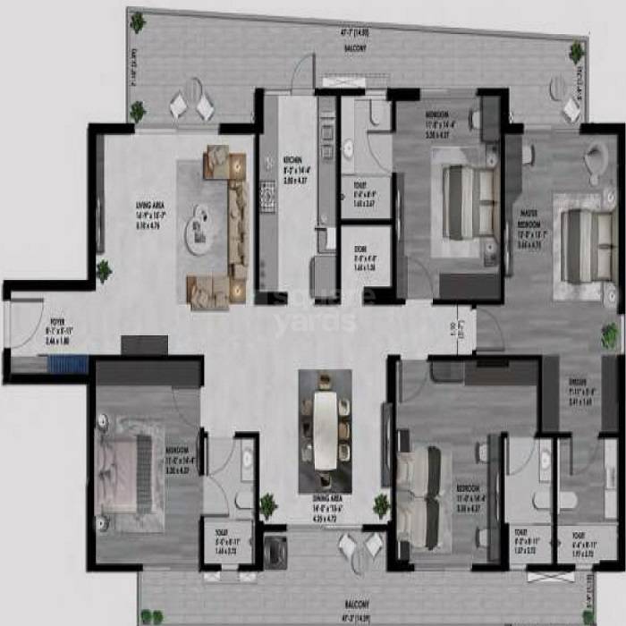 Floor plan of 4 BHK 1731 Sq. Ft. Apartment in Ashiana One44, Jaipur