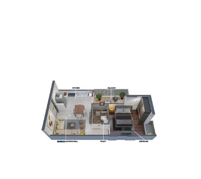 Floor plan of 1 BHK 322 Sq. Ft. Apartment in Ashish Utpal, Jaipur