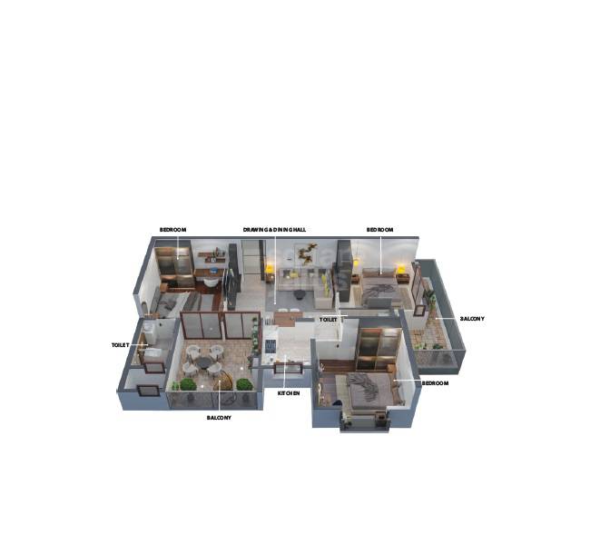 Floor plan of 3 BHK 646 Sq. Ft. Apartment in Ashish Utpal, Jaipur