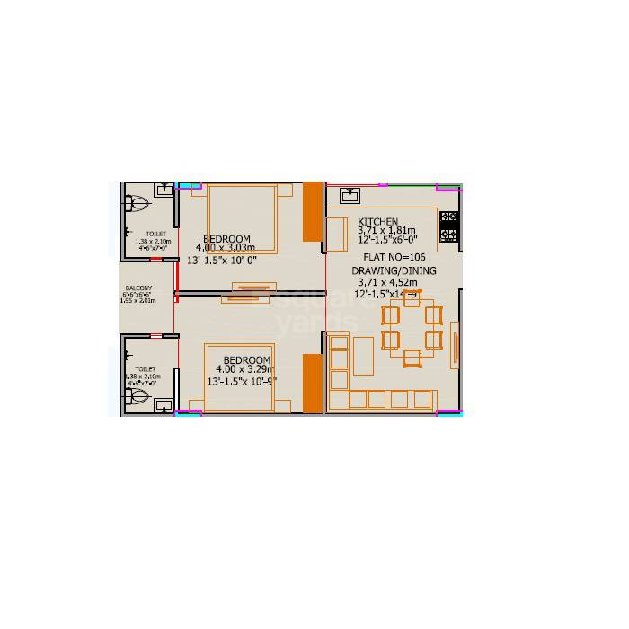 Floor plan of 2 BHK Apartment - 594 sq. ft. in Astha Askg Heights, Jaipur