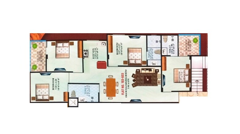 Floor plan of 4 BHK 1876 Sq. Ft. Apartment in ASKG Signature, Jaipur