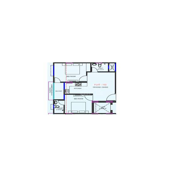 Floor plan of 2 BHK Apartment - 546 sq. ft. in Astha Empire I, Jaipur