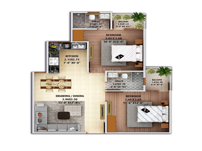 2 BHK 879 Sq. Ft. Apartment