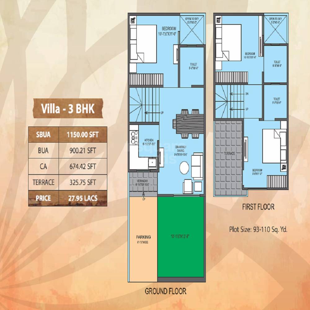 Floor plan of 3 BHK 1150 Sq. Ft. Villa in Auric Vedas, Jaipur