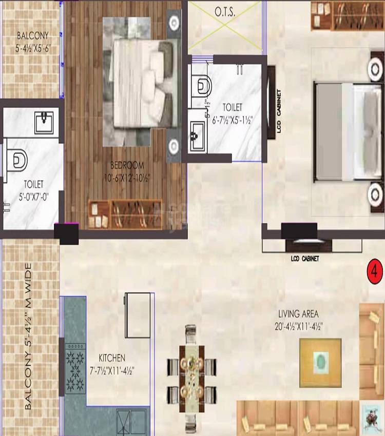 Floor plan of 2 BHK 712 Sq. Ft. Apartment in Balaji The Grand Arch, Jaipur