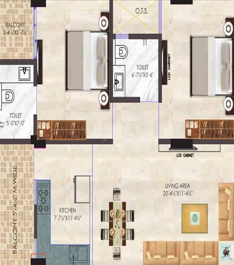 2 BHK 837 Sq. Ft. Apartment