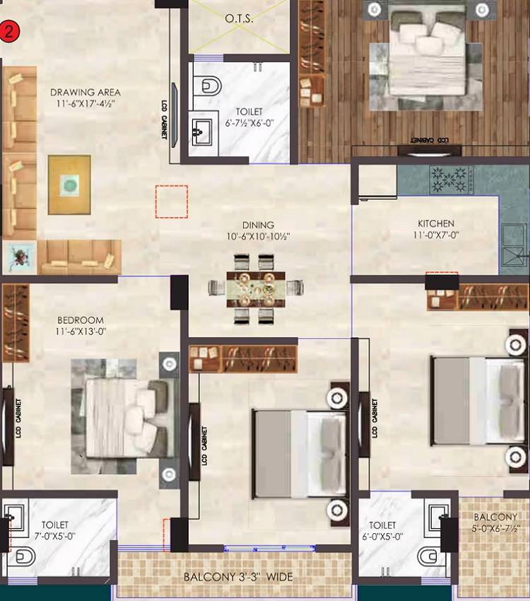 Floor plan of 4 BHK 1132 Sq. Ft. Apartment in Balaji The Grand Arch, Jaipur