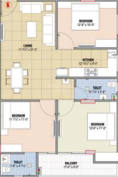 Floor plan of 3 BHK 832 Sq. Ft. Apartment in Balji Urban Park, Jaipur