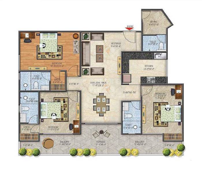 Floor plan of 3 BHK 2171 Sq. Ft. Apartment in Ballpark Imperial Garden, Jaipur