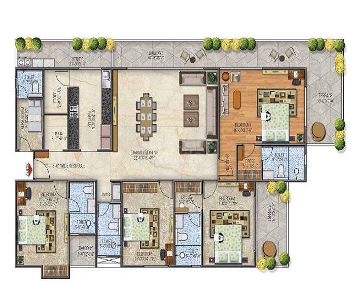 Floor plan of 4 BHK 3487 Sq. Ft. Apartment in Ballpark Imperial Garden, Jaipur