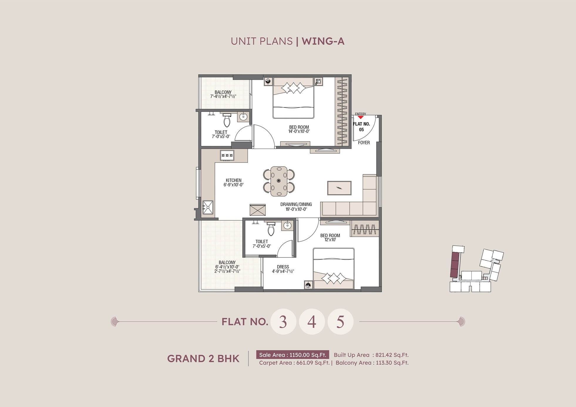Floor plan of 2 BHK 1150 Sq. Ft. Apartment in Bhavyaa Green Aroma, Jaipur