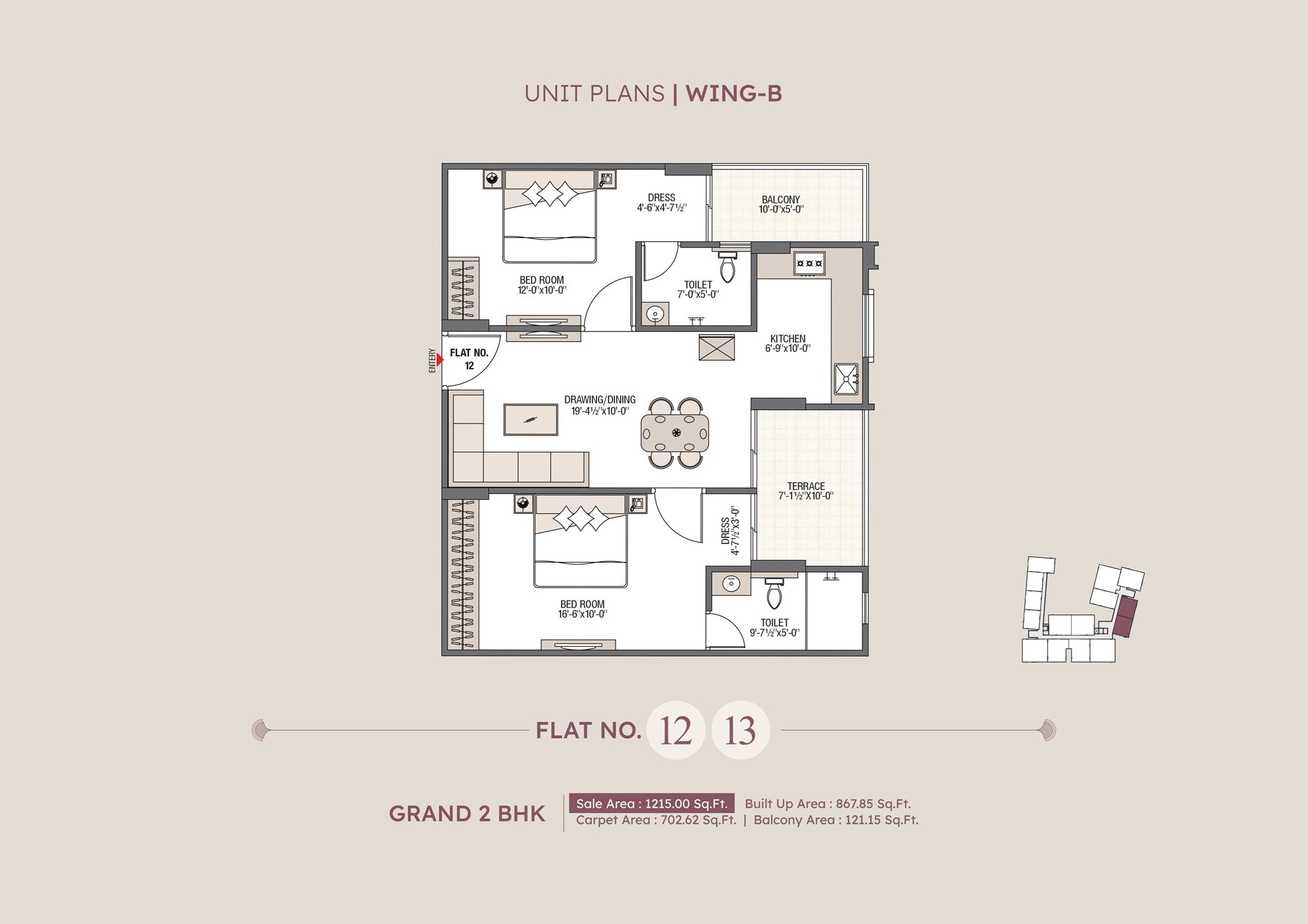 Floor plan of 2 BHK 1215 Sq. Ft. Apartment in Bhavyaa Green Aroma, Jaipur
