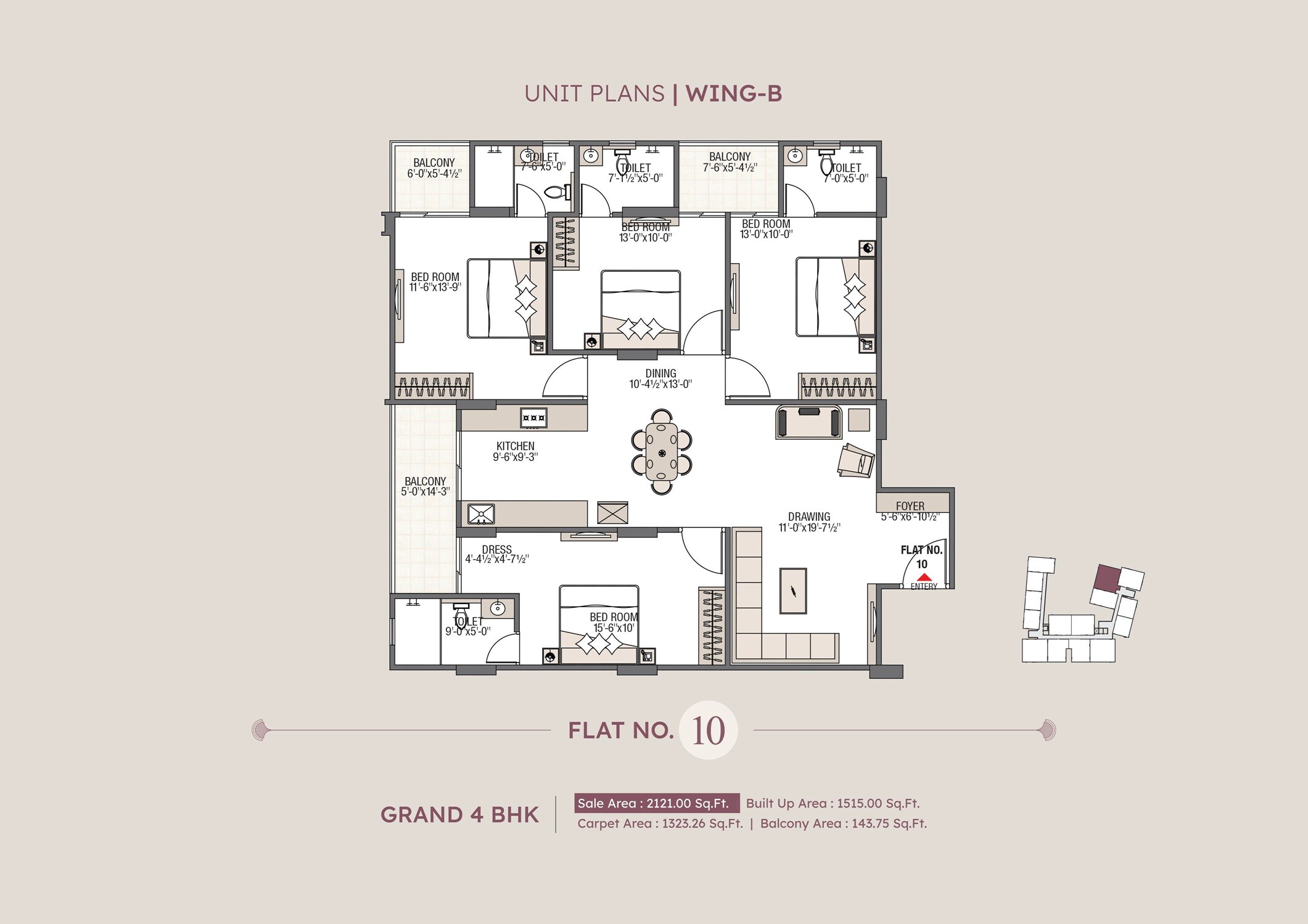 Floor plan of 4 BHK 2121 Sq. Ft. Apartment in Bhavyaa Green Aroma, Jaipur