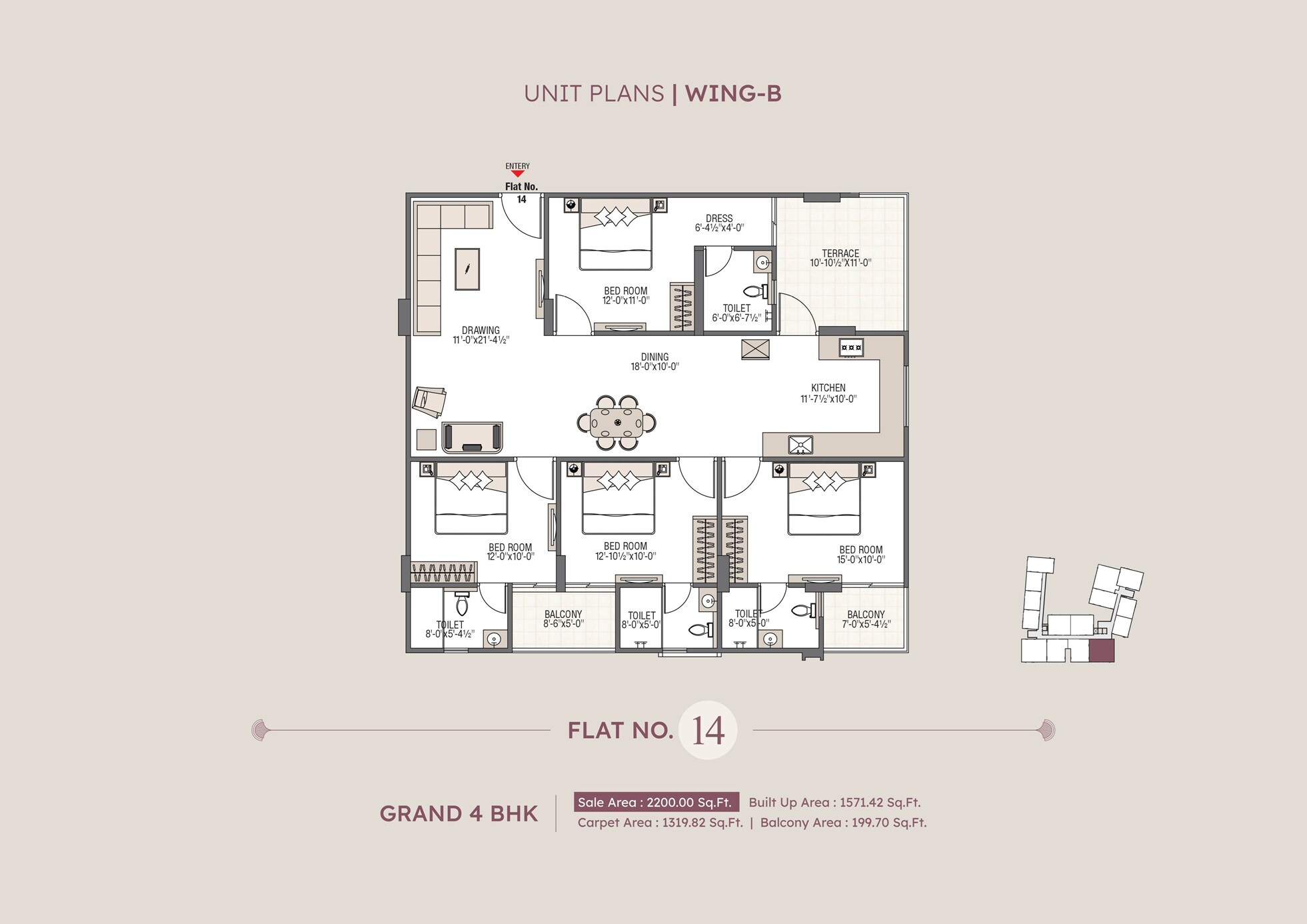 Floor plan of 4 BHK 2200 Sq. Ft. Apartment in Bhavyaa Green Aroma, Jaipur
