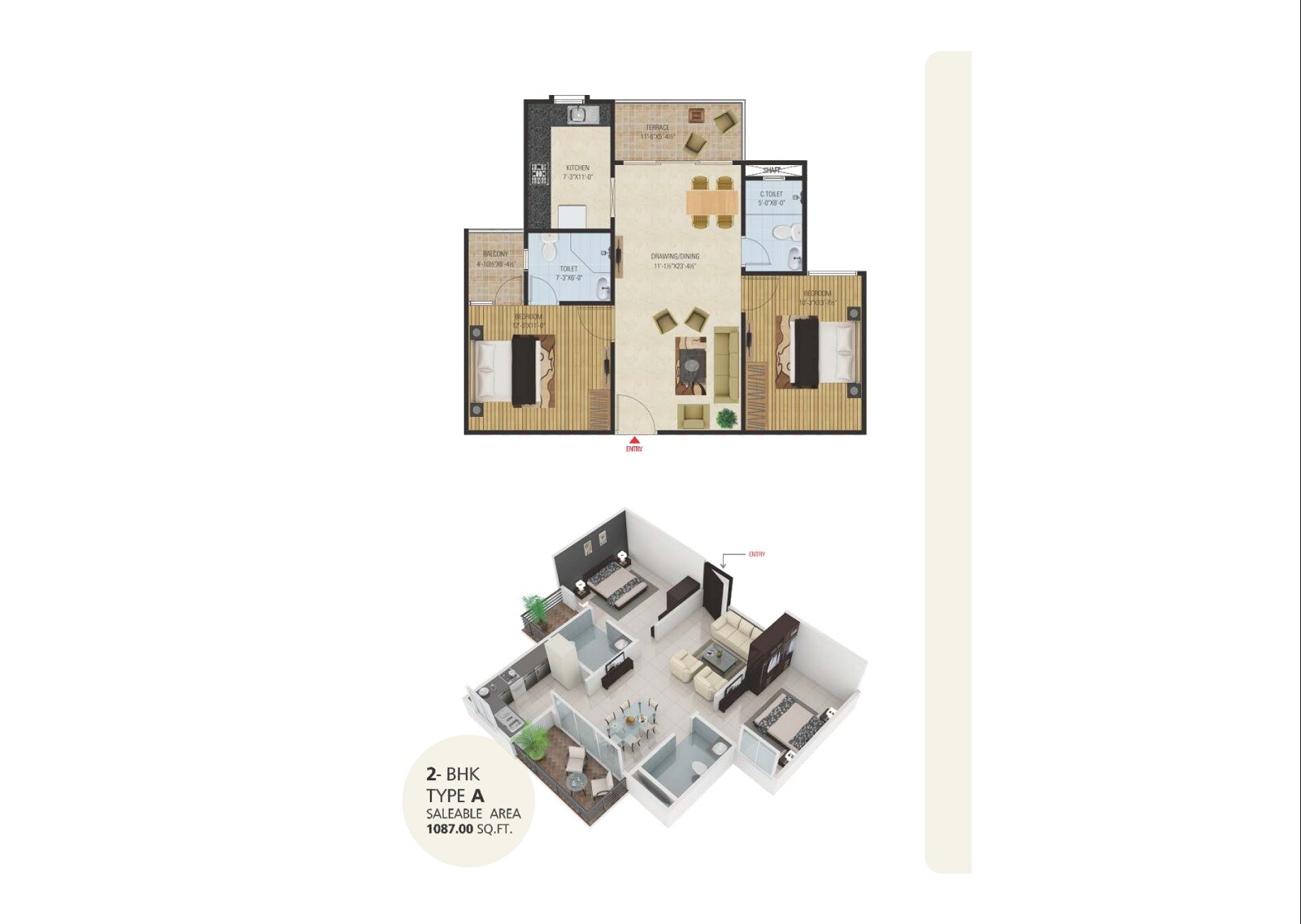 Floor plan of 2 BHK 1087 Sq. Ft. Apartment in Bony Dreams, Jaipur