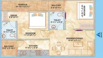Floor plan of 2 BHK 870 Sq. Ft. Apartment in Brijhari Govindam Paradise, Jaipur