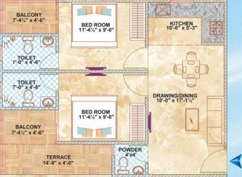 Floor plan of 2 BHK 911 Sq. Ft. Apartment in Brijhari Govindam Paradise, Jaipur