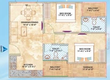 Floor plan of 2 BHK 922 Sq. Ft. Apartment in Brijhari Govindam Paradise, Jaipur