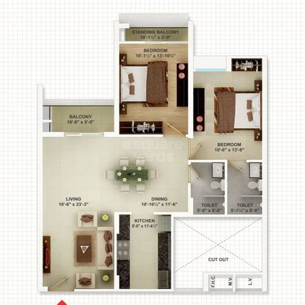 2 BHK 1343 Sq. Ft. Apartment