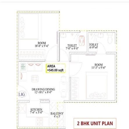 Floor plan of 2 BHK Apartment - 545 sq. ft. in Chordia Ghar Aangan, Jaipur