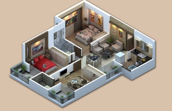 Floor plan of 3 BHK Apartment - 845 sq. ft. in Chordia Ghar Aangan, Jaipur