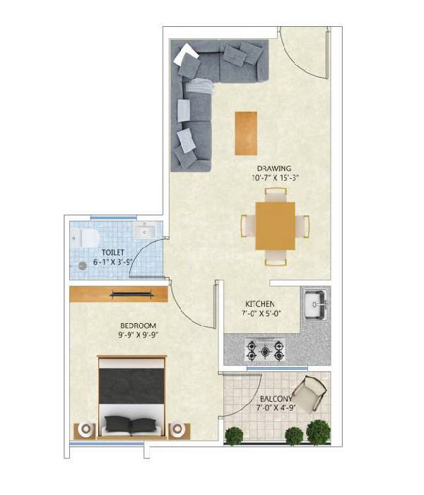 1 BHK 525 Sq. Ft. Apartment