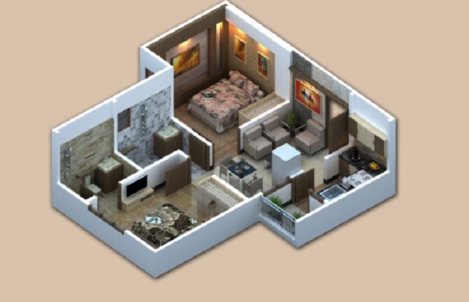 Floor plan of 2 BHK 545 Sq. Ft. Apartment in Chordias Ghar Aangan, Jaipur