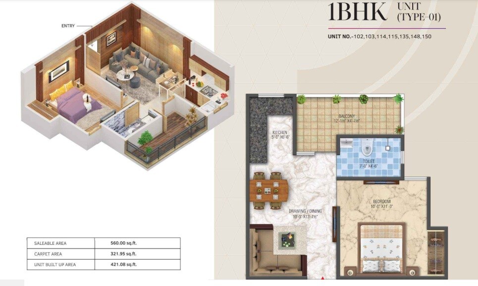 Floor plan of 1 BHK 322 Sq. Ft. Apartment in City Home Century One, Jaipur