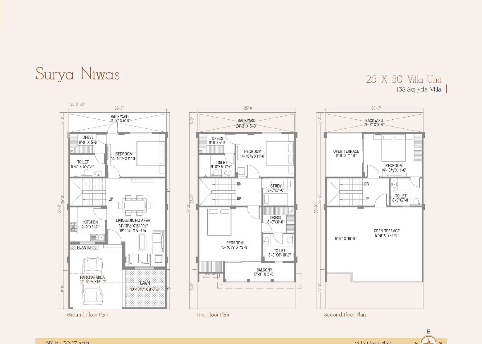 Floor plan of 4 BHK 3007 Sq. Ft. Villa in City Home The Heritage, Jaipur