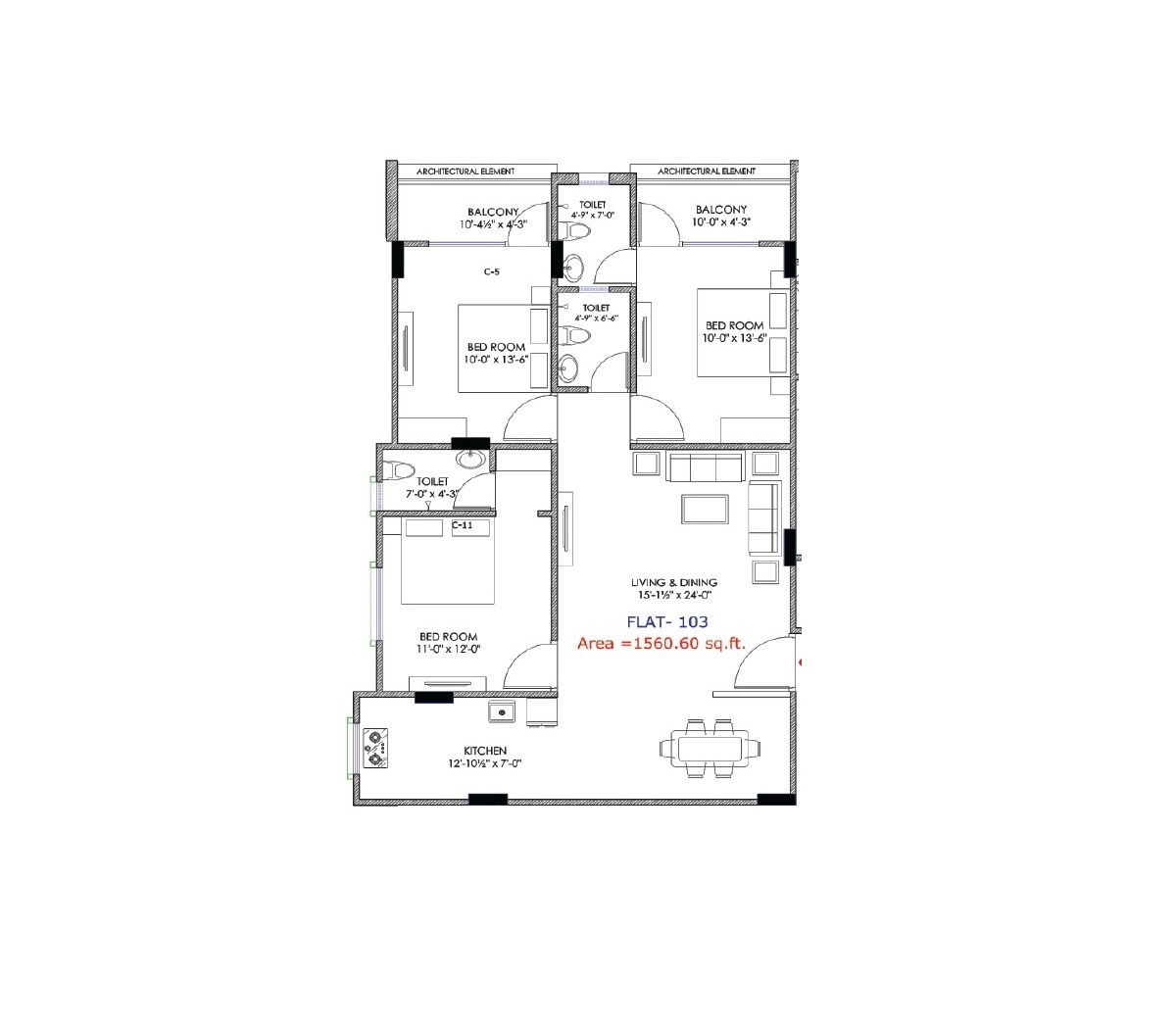 Floor plan of 3 BHK 1587 Sq. Ft. Apartment in CM Town Square, Jaipur