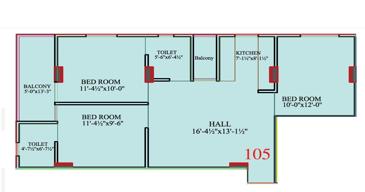 Floor plan of 3 BHK 1158 Sq. Ft. Apartment in CM Town Square I, Jaipur