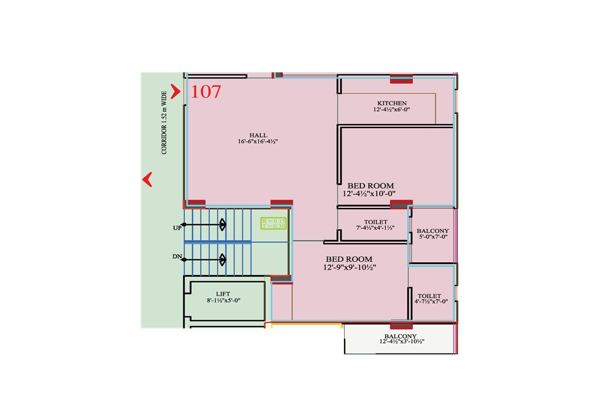 Floor plan of 3 BHK 1436 Sq. Ft. Apartment in CM Town Square I, Jaipur