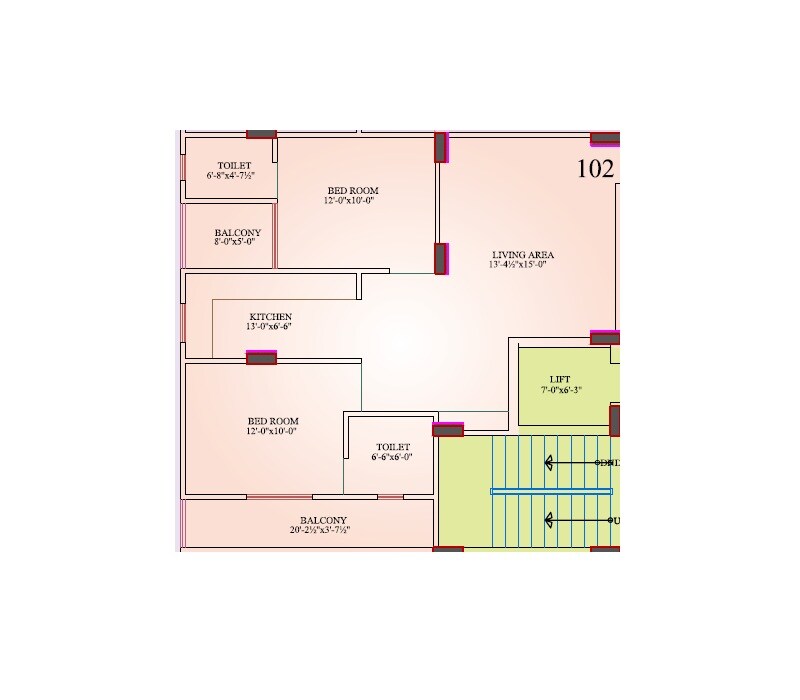 Floor plan of 2 BHK 1221 Sq. Ft. Apartment in CM Town Square II, Jaipur
