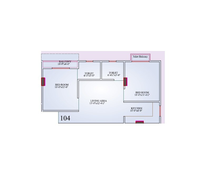Floor plan of 2 BHK 873 Sq. Ft. Apartment in CM Town Square II, Jaipur